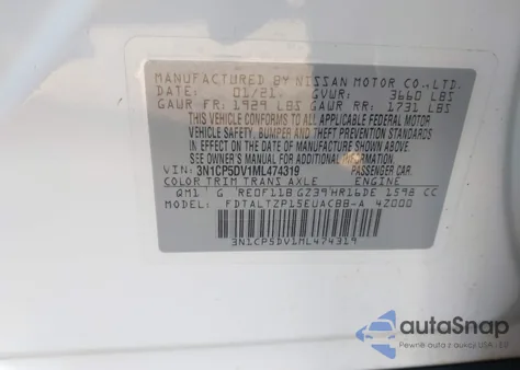 2021 Nissan Kicks Sr Xtronic Cvt z USA, uszkodzony, nr VIN 3N1CP5DV1ML474319